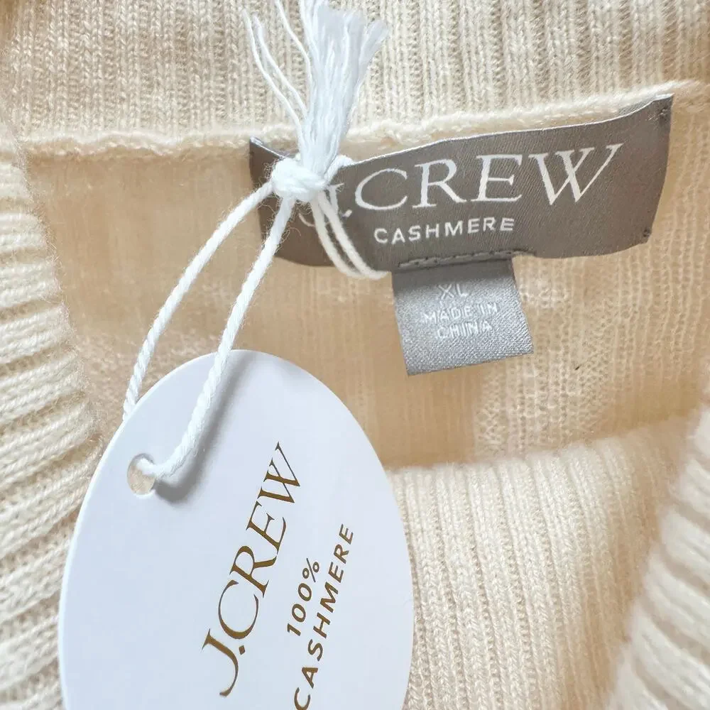 J.Crew Featherweight Cashmere Turtleneck Sweater Rhinestones Buttercream XL NWT